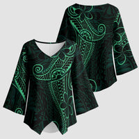 Black Green Polynesian Tribal Kimono Sleeve Blouse LT9 - Polynesian Pride