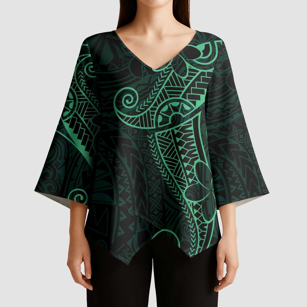 Black Green Polynesian Tribal Kimono Sleeve Blouse LT9 - Polynesian Pride