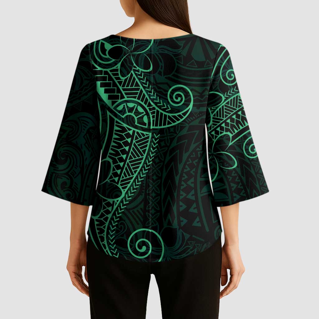 Black Green Polynesian Tribal Kimono Sleeve Blouse LT9 - Polynesian Pride