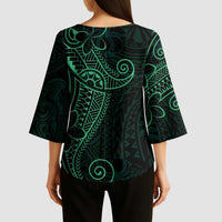 Black Green Polynesian Tribal Kimono Sleeve Blouse LT9 - Polynesian Pride