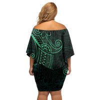 Black Green Polynesian Tribal Off Shoulder Short Dress - Polynesian Pride