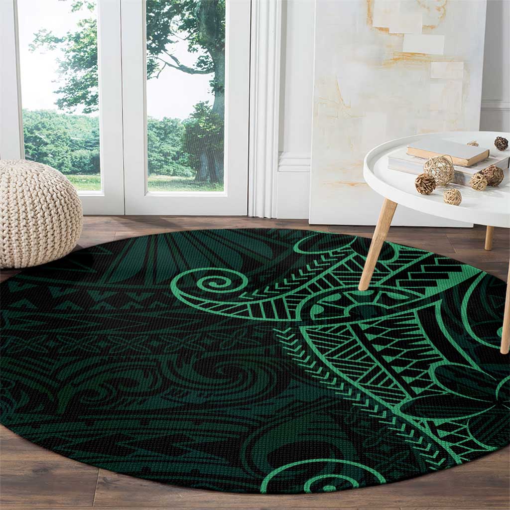 Black Green Polynesian Tribal Round Carpet - Polynesian Pride