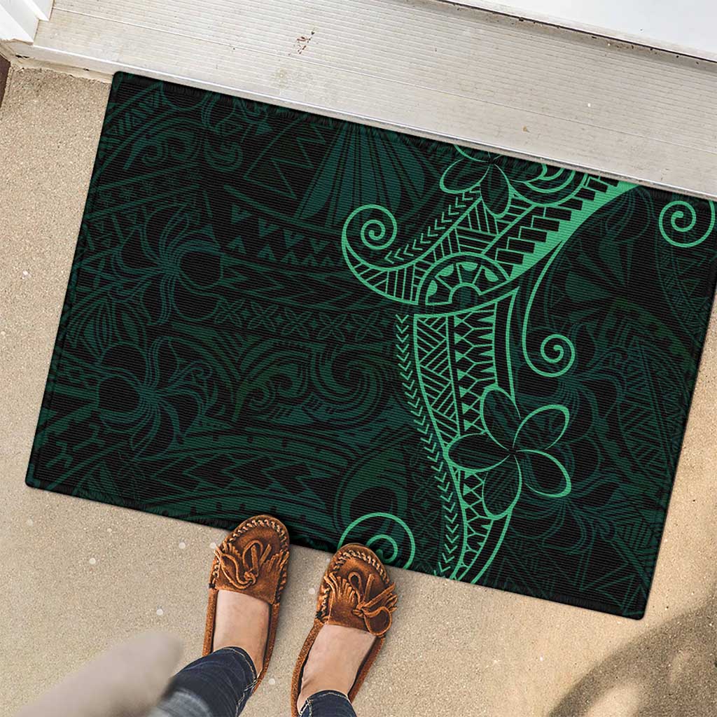 Black Green Polynesian Tribal Rubber Doormat LT9 - Polynesian Pride