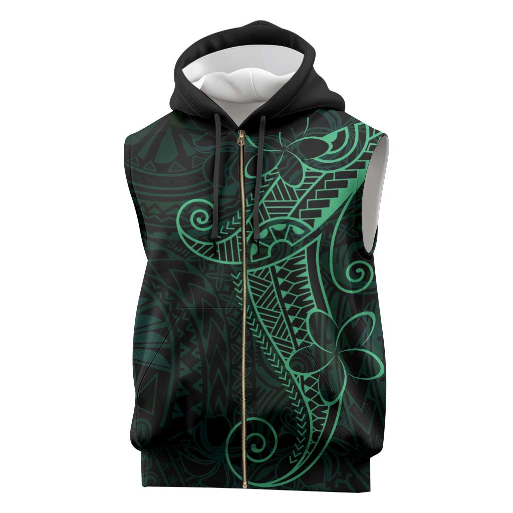 Black Green Polynesian Tribal Sleeveless Zip Hoodie - Polynesian Pride