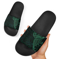 Black Green Polynesian Tribal Slide Sandals - Polynesian Pride