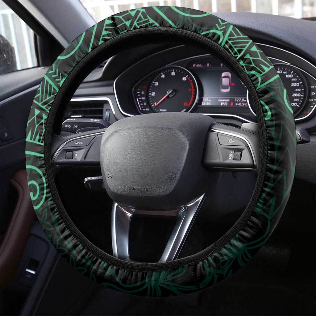 Black Green Polynesian Tribal Steering Wheel Cover - Polynesian Pride
