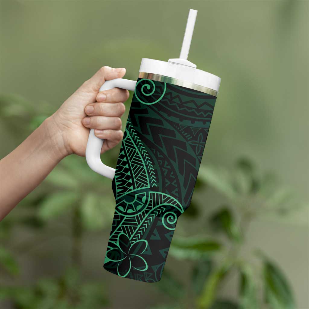 Black Green Polynesian Tribal Tumbler With Handle - Polynesian Pride