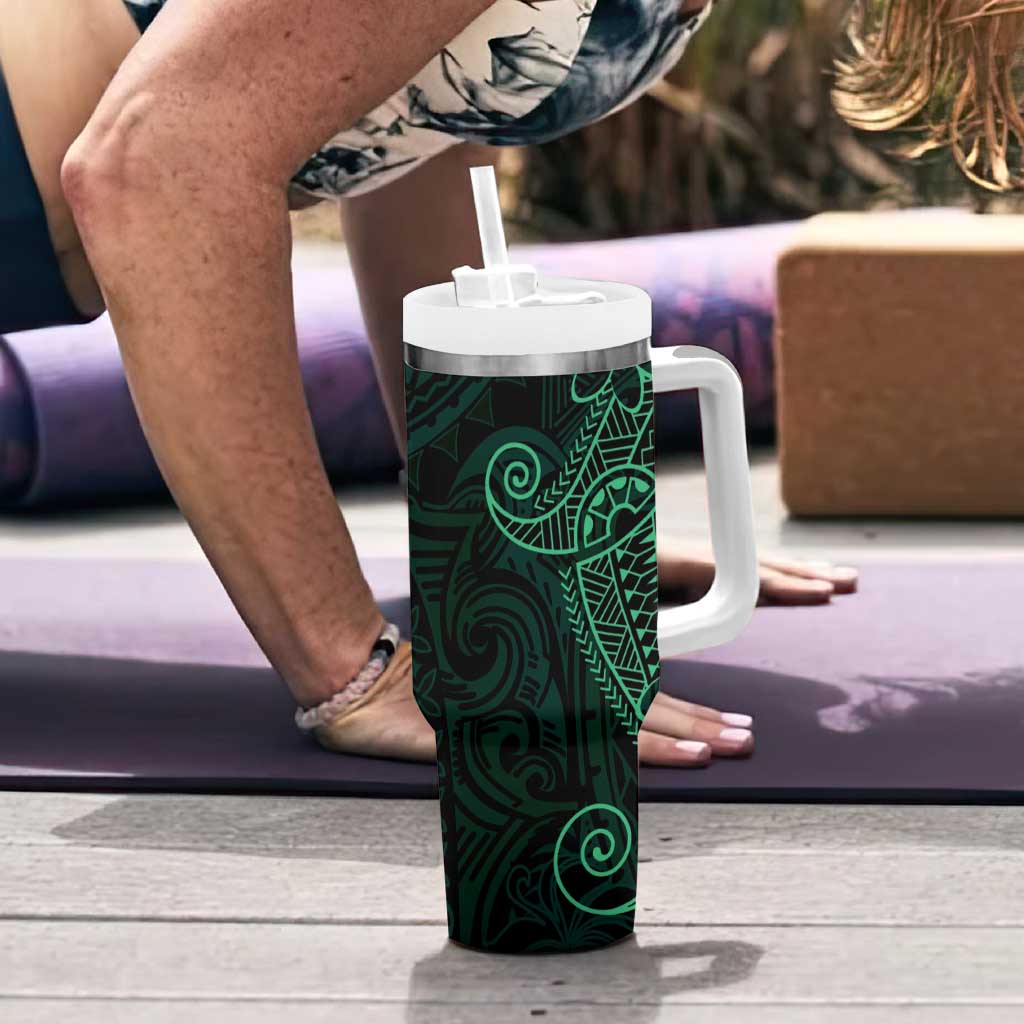 Black Green Polynesian Tribal Tumbler With Handle - Polynesian Pride
