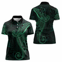 Black Green Polynesian Tribal Women Polo Shirt - Polynesian Pride