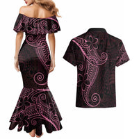 Black Pink Polynesian Tribal Couples Matching Mermaid Dress and Hawaiian Shirt LT9 - Polynesian Pride