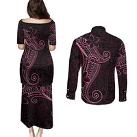 Black Pink Polynesian Tribal Couples Matching Puletasi and Long Sleeve Button Shirt LT9 - Polynesian Pride