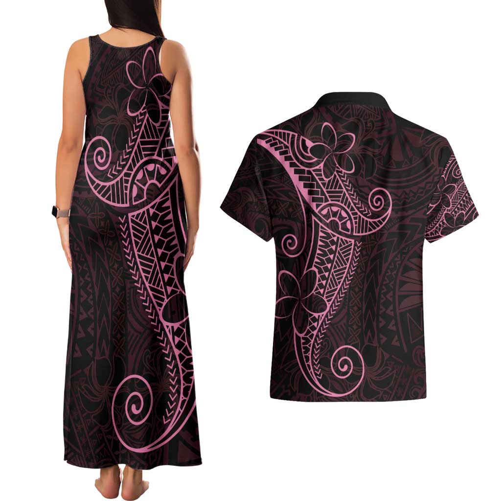 Black Pink Polynesian Tribal Couples Matching Tank Maxi Dress and Hawaiian Shirt LT9 - Polynesian Pride