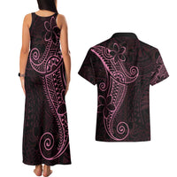 Black Pink Polynesian Tribal Couples Matching Tank Maxi Dress and Hawaiian Shirt LT9 - Polynesian Pride