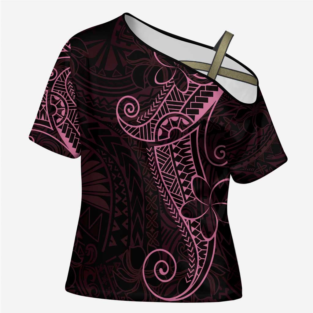 Black Pink Polynesian Tribal Cross Shoulder Shirt LT9 Female Pink - Polynesian Pride