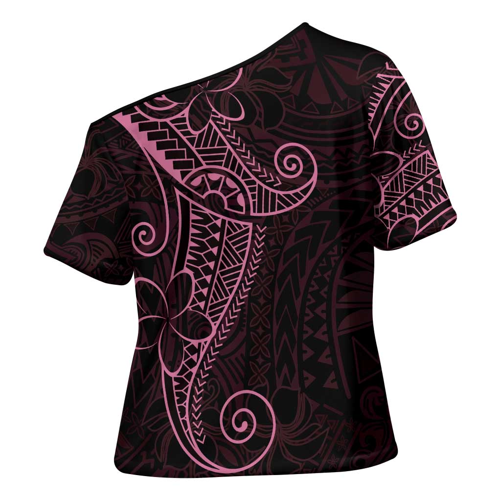 Black Pink Polynesian Tribal Cross Shoulder Shirt LT9 - Polynesian Pride