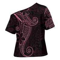 Black Pink Polynesian Tribal Cross Shoulder Shirt LT9 - Polynesian Pride