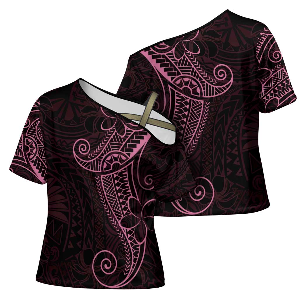 Black Pink Polynesian Tribal Cross Shoulder Shirt LT9 - Polynesian Pride