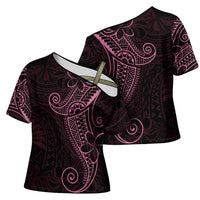 Black Pink Polynesian Tribal Cross Shoulder Shirt LT9 - Polynesian Pride
