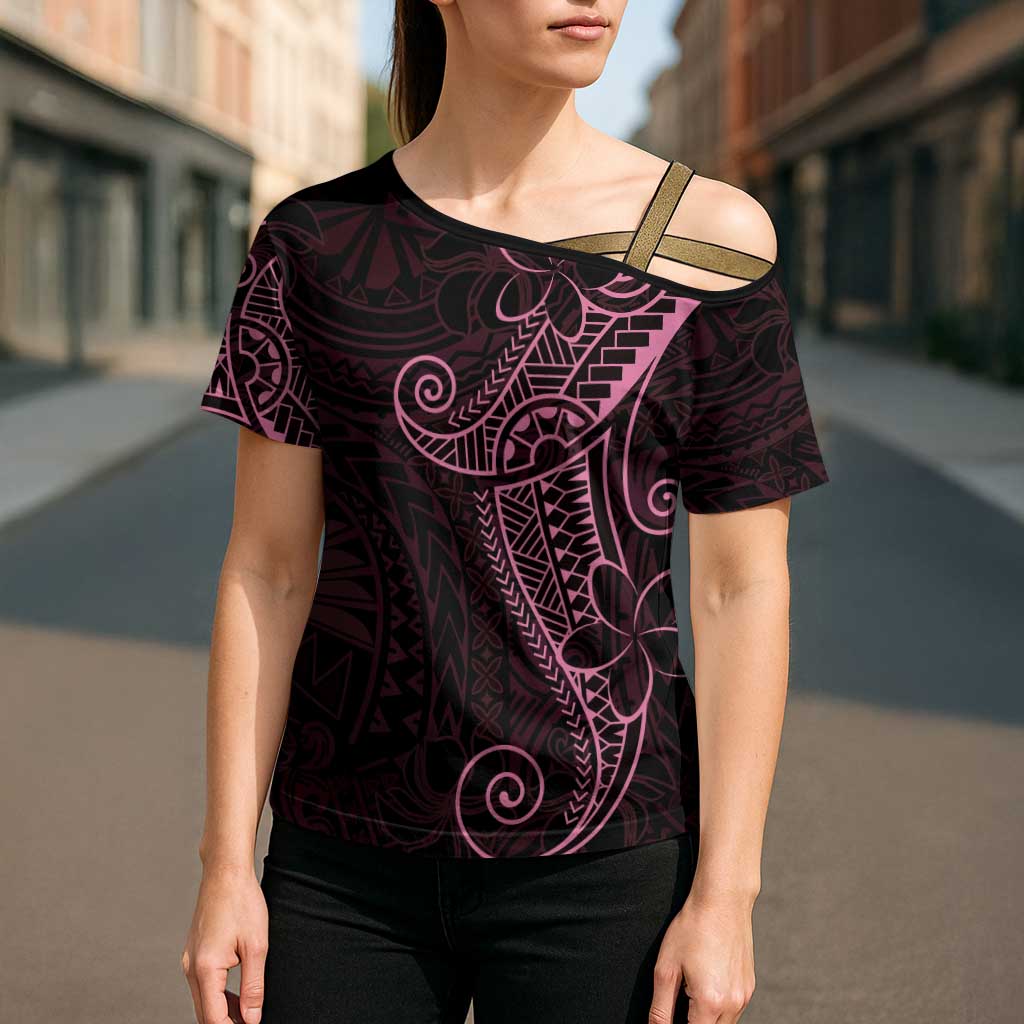 Black Pink Polynesian Tribal Cross Shoulder Shirt LT9 - Polynesian Pride
