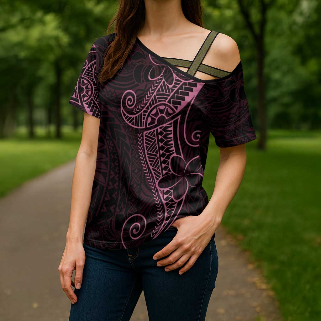 Black Pink Polynesian Tribal Cross Shoulder Shirt LT9 - Polynesian Pride