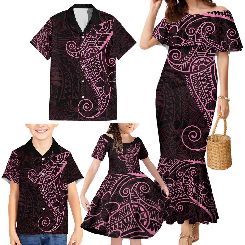 Black Pink Polynesian Tribal Family Matching Mermaid Dress and Hawaiian Shirt LT9 - Polynesian Pride