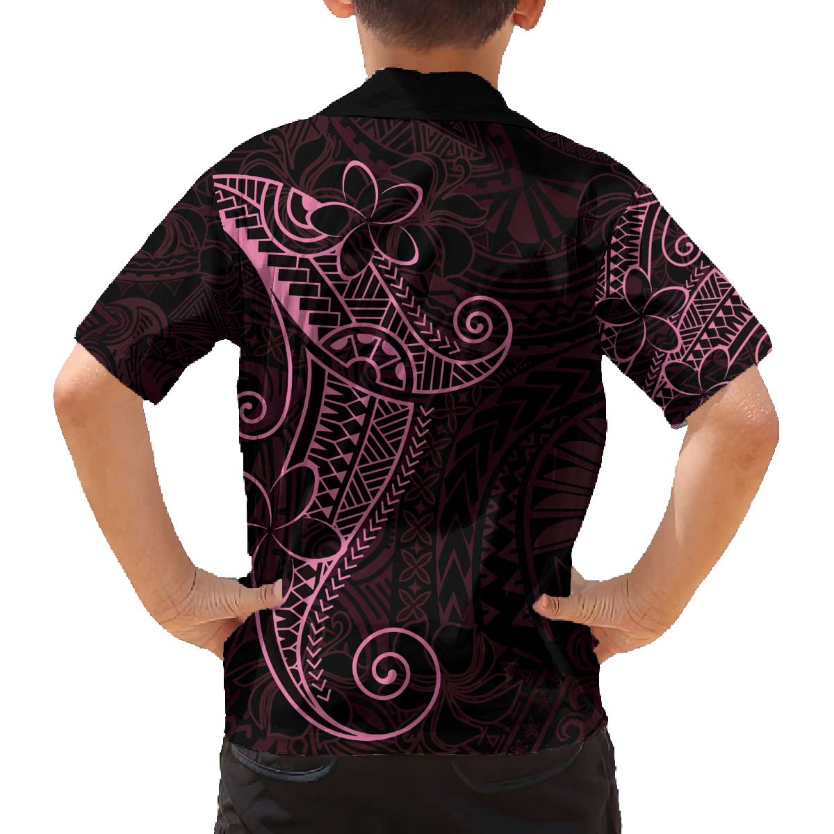 Black Pink Polynesian Tribal Family Matching Off The Shoulder Long Sleeve Dress and Hawaiian Shirt - Polynesian Pride
