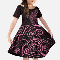 Black Pink Polynesian Tribal Family Matching Off Shoulder Maxi Dress and Hawaiian Shirt LT9 Daughter's Dress Pink - Polynesian Pride