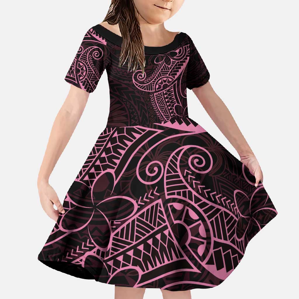 Black Pink Polynesian Tribal Family Matching Short Sleeve Bodycon Dress and Hawaiian Shirt - Polynesian Pride
