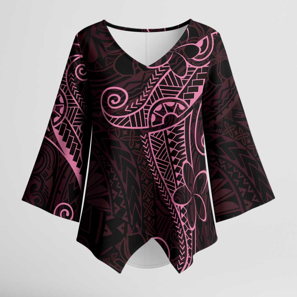 Black Pink Polynesian Tribal Kimono Sleeve Blouse LT9 Female Pink - Polynesian Pride