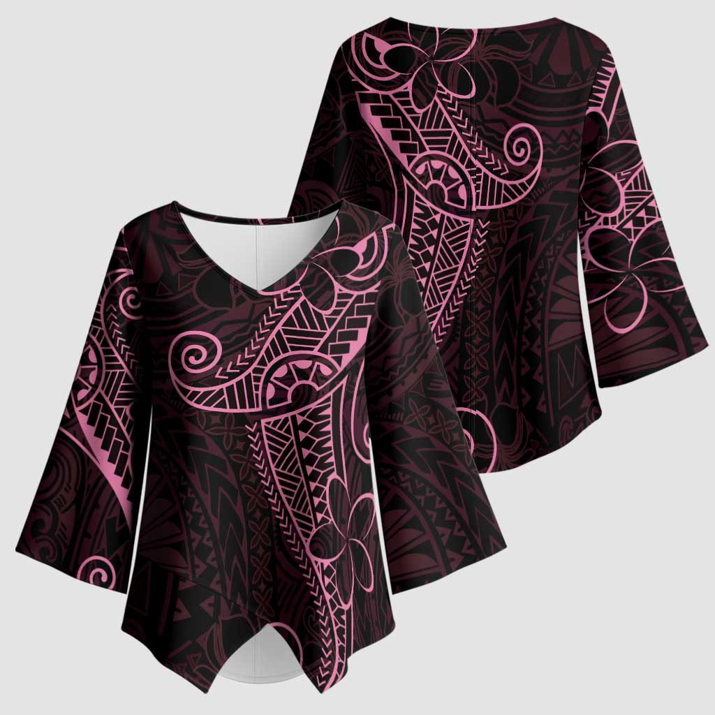 Black Pink Polynesian Tribal Kimono Sleeve Blouse LT9 - Polynesian Pride