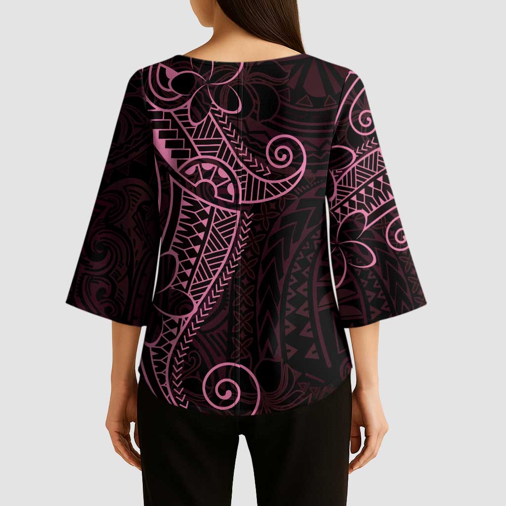 Black Pink Polynesian Tribal Kimono Sleeve Blouse LT9 - Polynesian Pride
