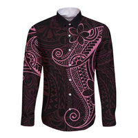 Black Pink Polynesian Tribal Long Sleeve Button Shirt - Polynesian Pride