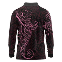 Black Pink Polynesian Tribal Long Sleeve Polo Shirt LT9 - Polynesian Pride