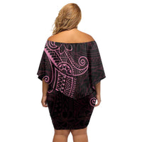Black Pink Polynesian Tribal Off Shoulder Short Dress - Polynesian Pride