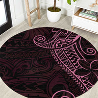 Black Pink Polynesian Tribal Round Carpet - Polynesian Pride