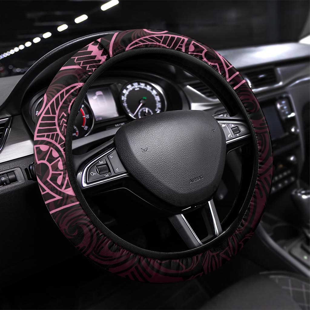 Black Pink Polynesian Tribal Steering Wheel Cover LT9 Universal Fit Pink - Polynesian Pride