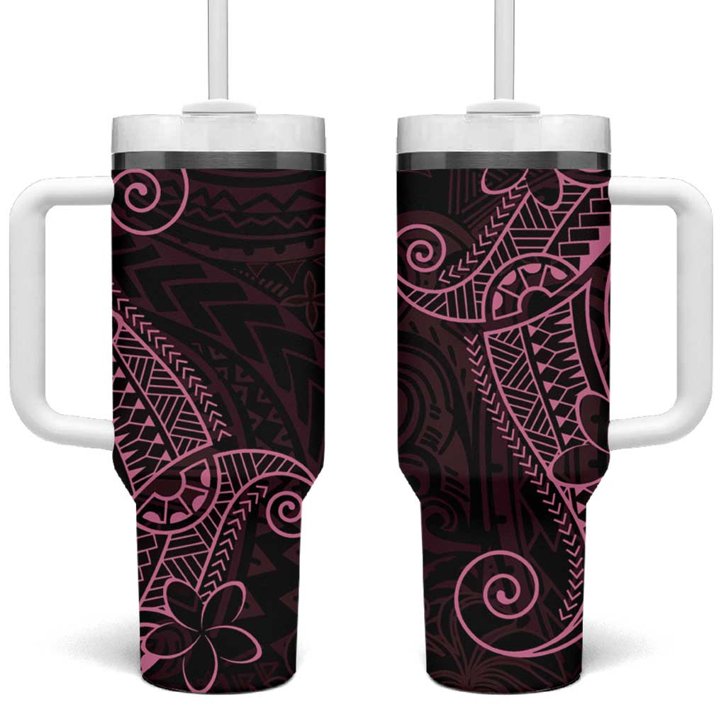 Black Pink Polynesian Tribal Tumbler With Handle - Polynesian Pride