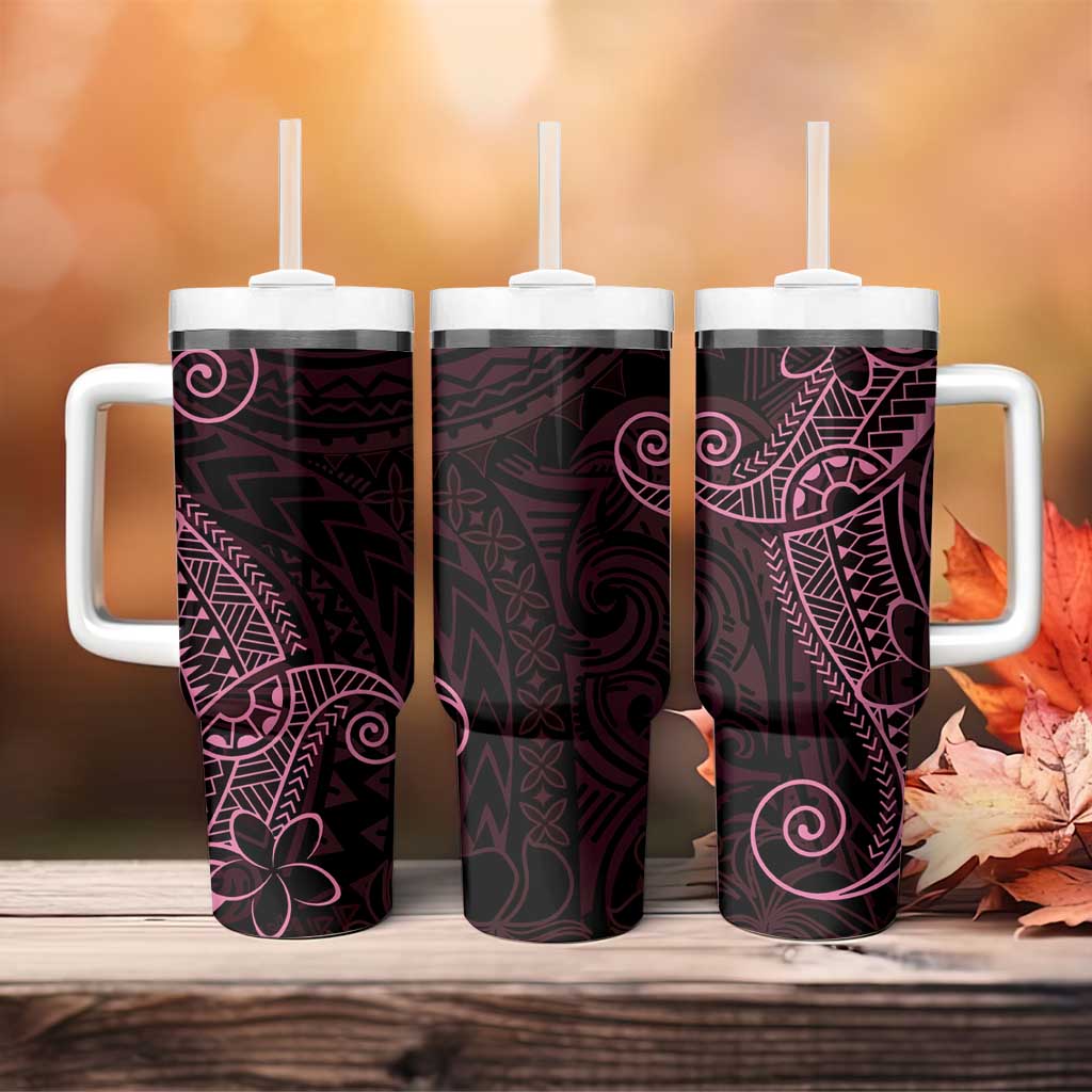 Black Pink Polynesian Tribal Tumbler With Handle - Polynesian Pride