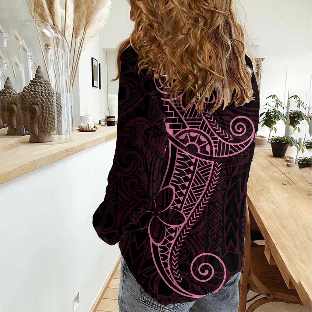 Black Pink Polynesian Tribal Women Casual Shirt - Polynesian Pride