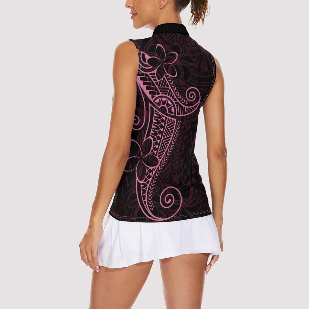 Black Pink Polynesian Tribal Women Sleeveless Polo Shirt LT9 - Polynesian Pride