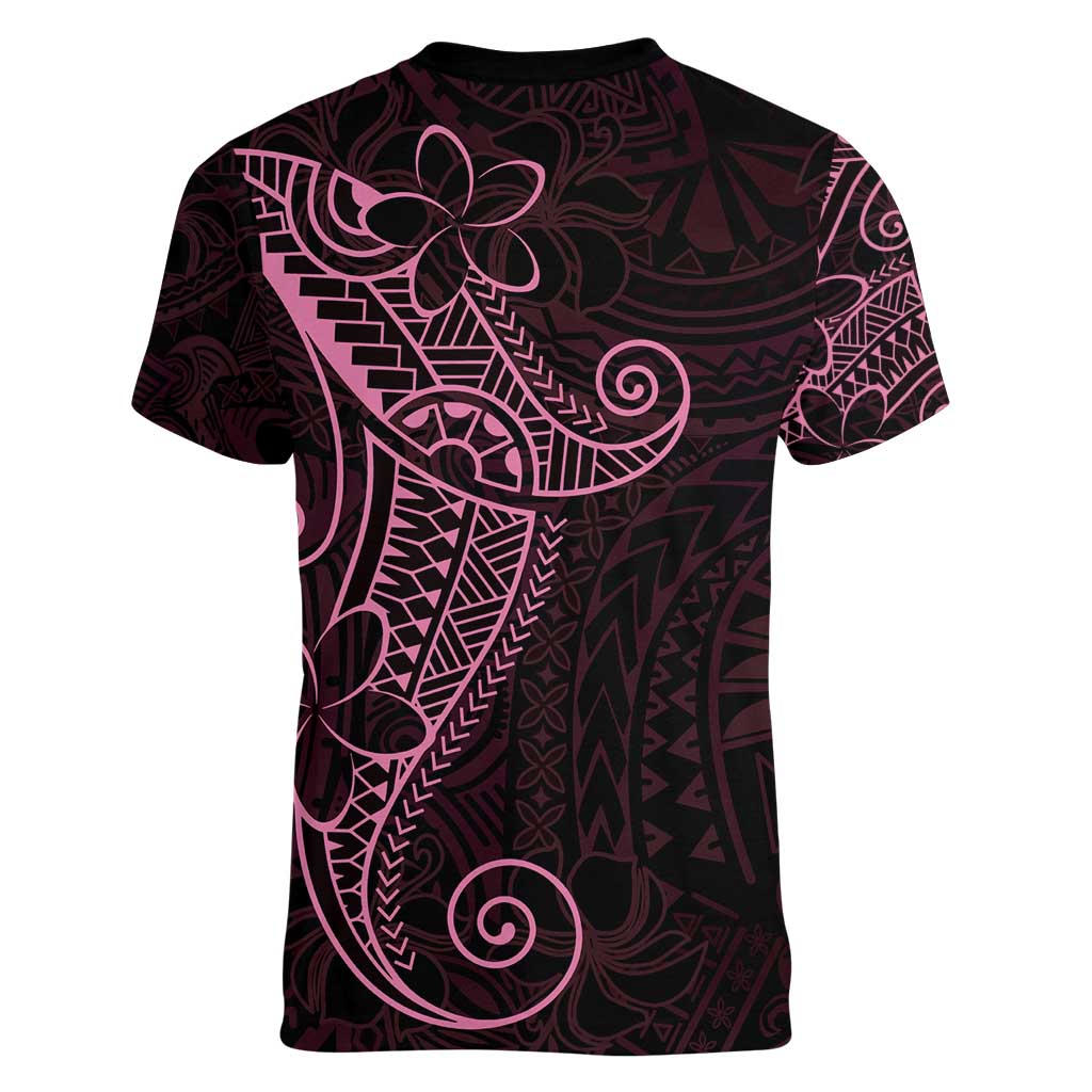 Black Pink Polynesian Tribal Women V-Neck T-Shirt - Polynesian Pride