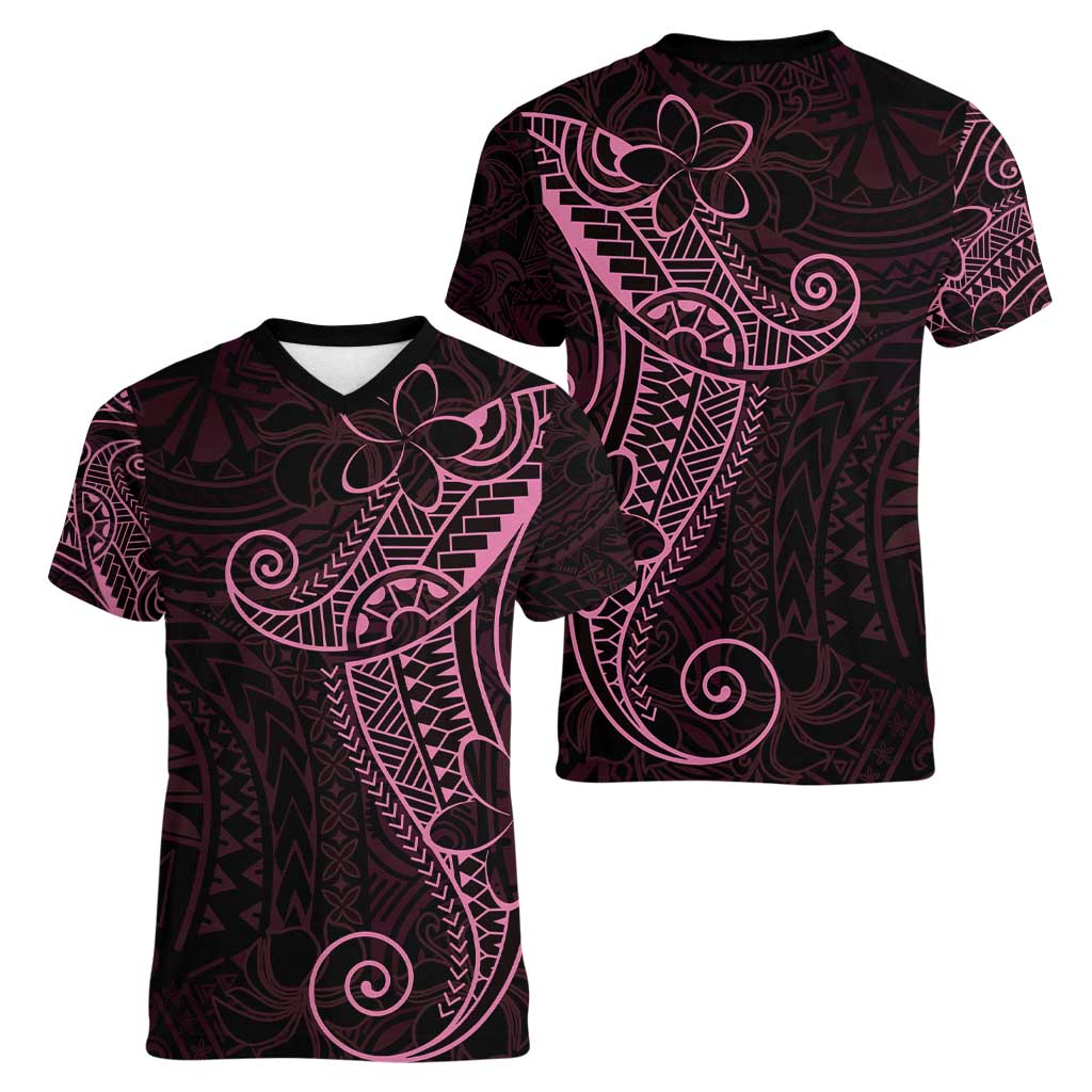 Black Pink Polynesian Tribal Women V-Neck T-Shirt - Polynesian Pride