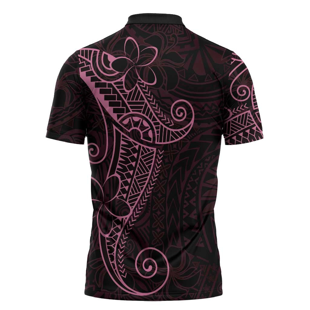 Black Pink Polynesian Tribal Zipper Polo Shirt LT9 - Polynesian Pride