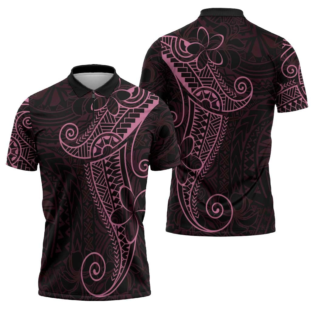 Black Pink Polynesian Tribal Zipper Polo Shirt LT9 - Polynesian Pride
