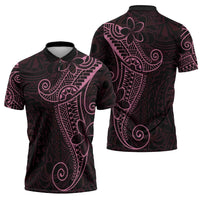 Black Pink Polynesian Tribal Zipper Polo Shirt LT9 - Polynesian Pride