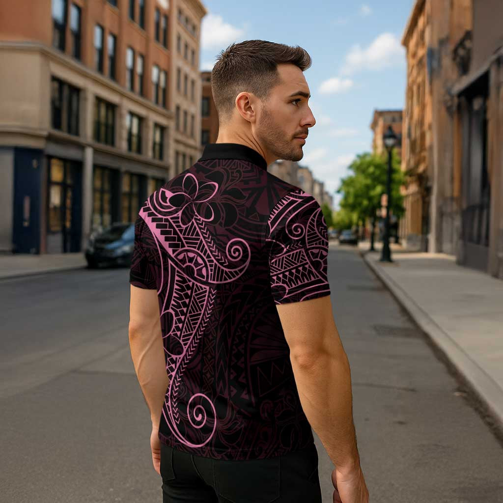 Black Pink Polynesian Tribal Zipper Polo Shirt LT9 - Polynesian Pride