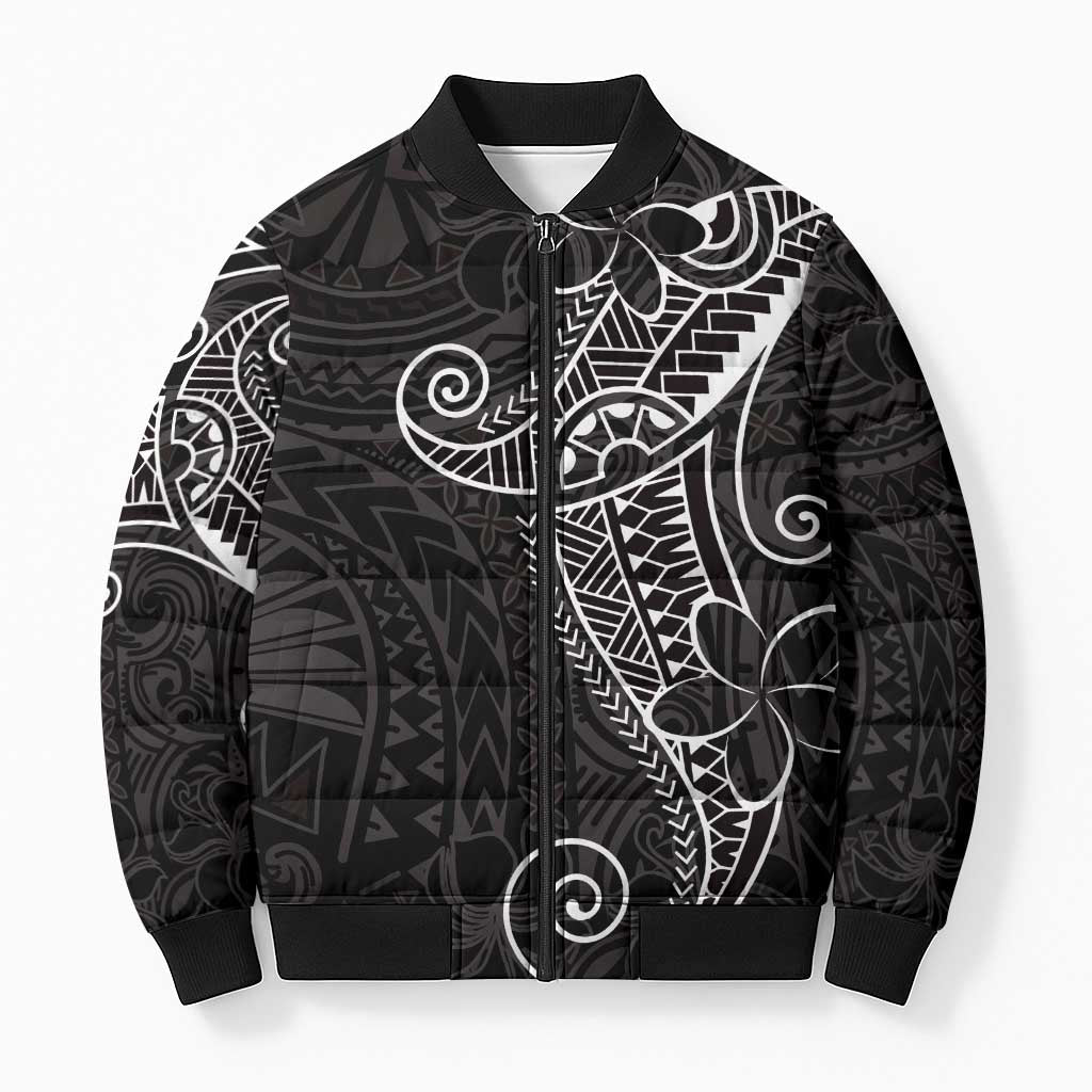 Black White Polynesian Tribal Bomber Puffer Jacket LT9 Unisex White - Polynesian Pride