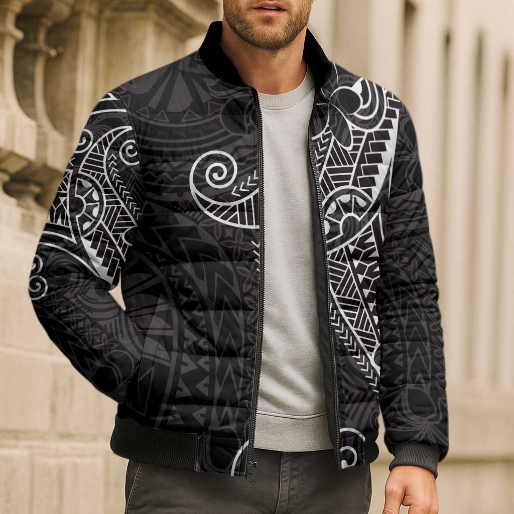 Black White Polynesian Tribal Bomber Puffer Jacket LT9 - Polynesian Pride