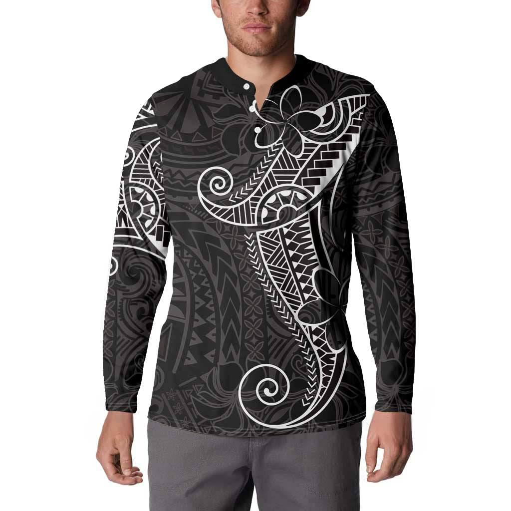 Black White Polynesian Tribal Button Sweatshirt LT9 - Polynesian Pride