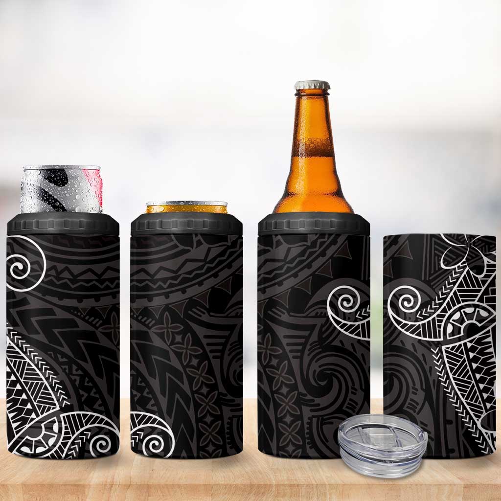 Black White Polynesian Tribal 4 in 1 Can Cooler Tumbler LT9 - Polynesian Pride
